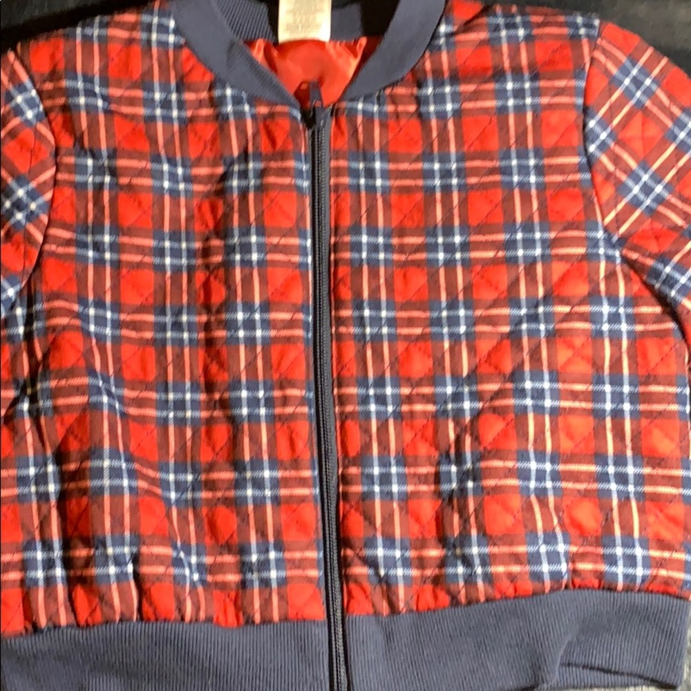 Plad red and blue half shirt jacket with silk